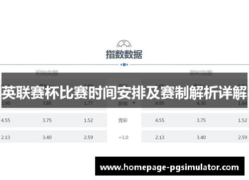 英联赛杯比赛时间安排及赛制解析详解