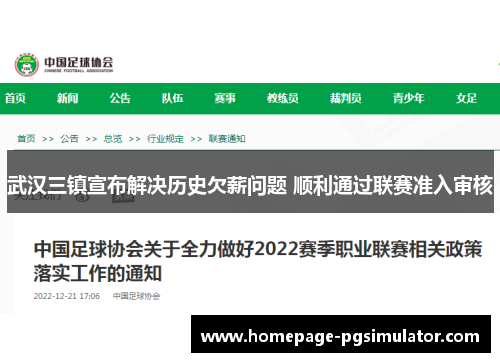 武汉三镇宣布解决历史欠薪问题 顺利通过联赛准入审核